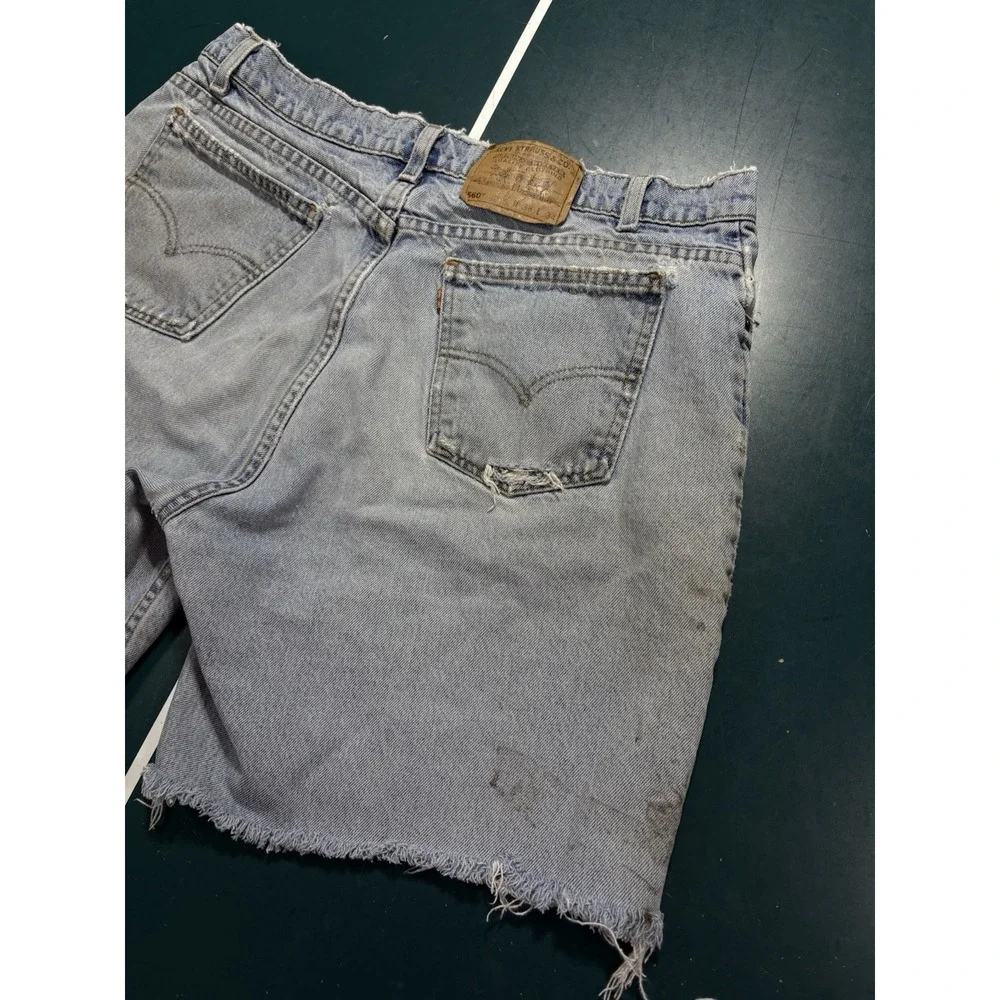 Vtg 90s Levi's 560 Orange Tab Jean Shorts Size 34‎ Distressed Cut Off Denim USA